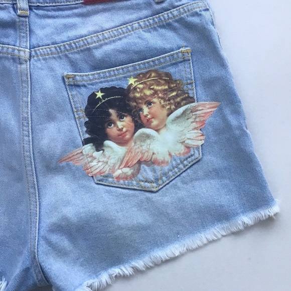 Fiorucci Tara short angel patch denim cutoff raw hem jean shorts - Picture 15 of 16